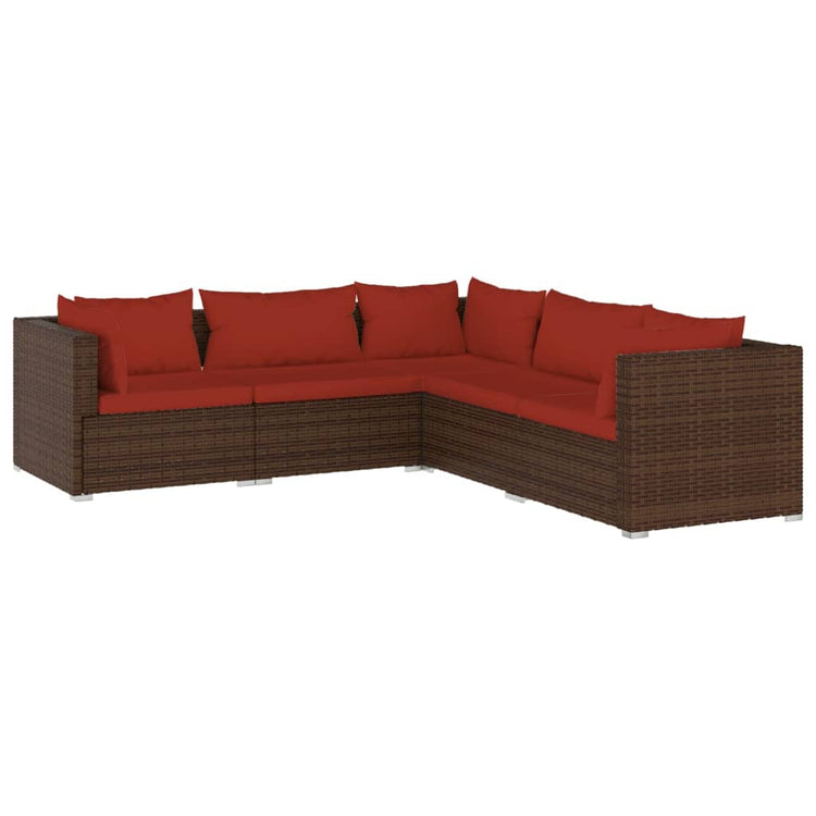 Set Divani da Giardino 5 pz con Cuscini in Polyrattan Marrone cod mxl 38916