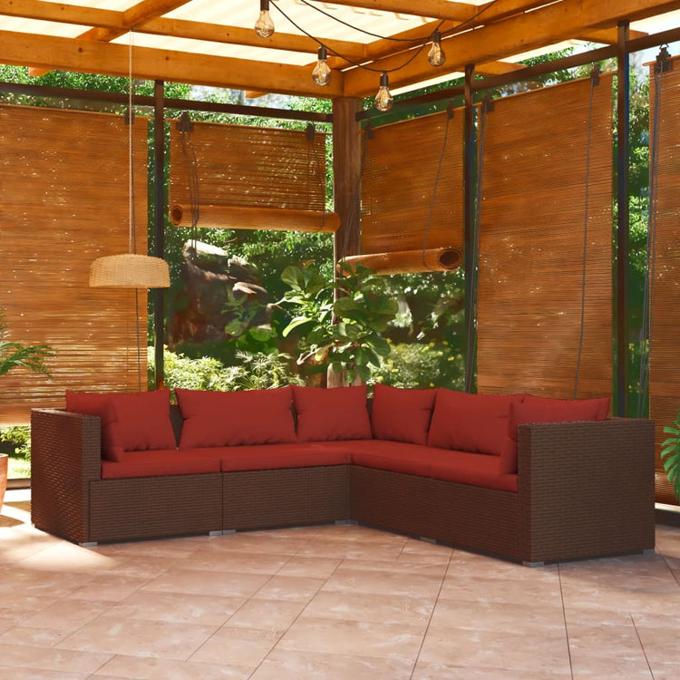 Set Divani da Giardino 5 pz con Cuscini in Polyrattan Marrone cod mxl 38916