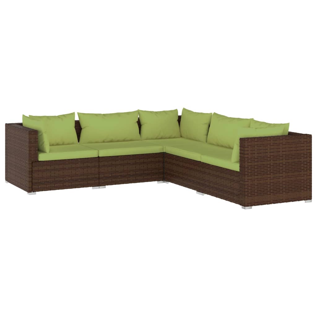 Set Divani da Giardino 5 pz con Cuscini in Polyrattan Marrone cod mxl 38903