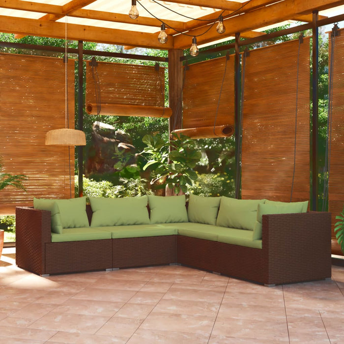 Set Divani da Giardino 5 pz con Cuscini in Polyrattan Marrone cod mxl 38903