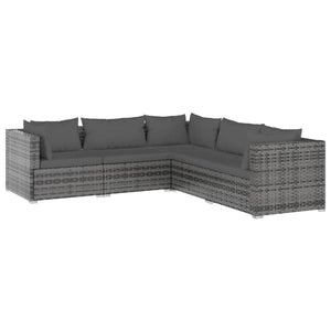 Set Divani da Giardino con Cuscini 5 pz in Polyrattan Grigio cod mxl 40381