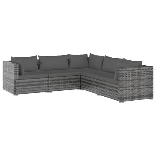 Set Divani da Giardino con Cuscini 5 pz in Polyrattan Grigio