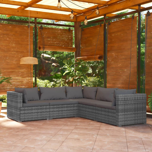 Set Divani da Giardino con Cuscini 5 pz in Polyrattan Grigio cod mxl 40381