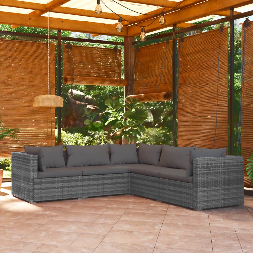 Set Divani da Giardino con Cuscini 5 pz in Polyrattan Grigio