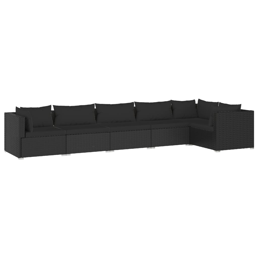 Set Divani da Giardino 6 pz con Cuscini in Polyrattan Nero cod mxl 40382