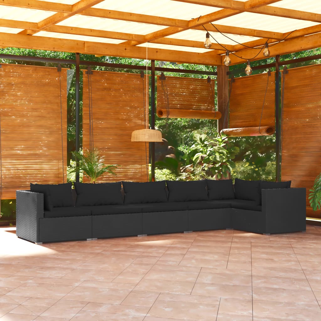 Set Divani da Giardino 6 pz con Cuscini in Polyrattan Nero cod mxl 40382