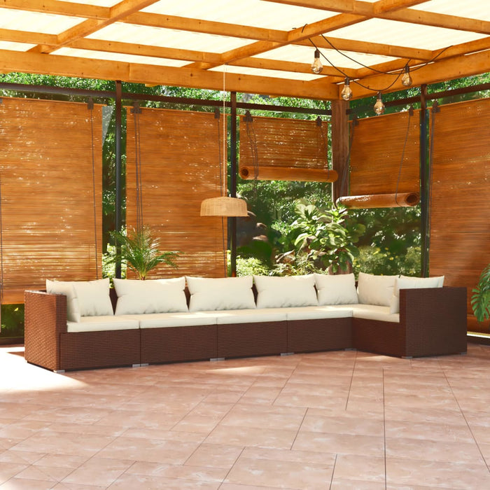 Set Divani da Giardino con Cuscini 6 pz in Polyrattan Marrone cod mxl 40814