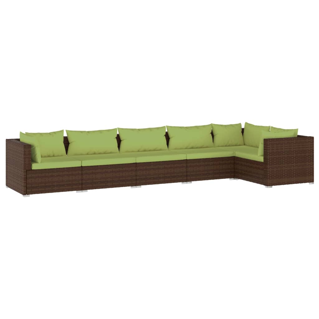 Set Divani da Giardino 6 pz con Cuscini in Polyrattan Marrone cod mxl 38908