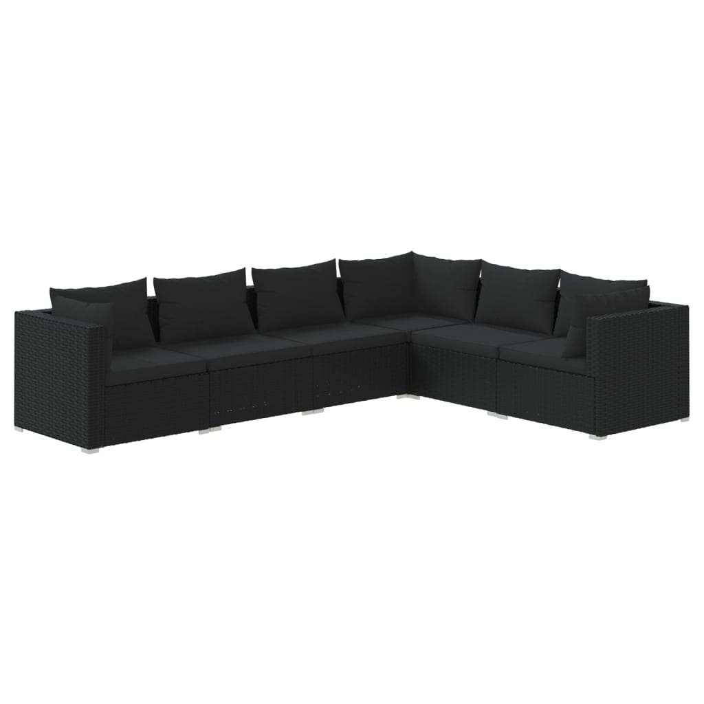 Set Divani da Giardino 6 pz con Cuscini in Polyrattan Nero cod mxl 40390