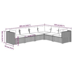 Set Divani da Giardino 6 pz con Cuscini in Polyrattan Nero cod mxl 40390