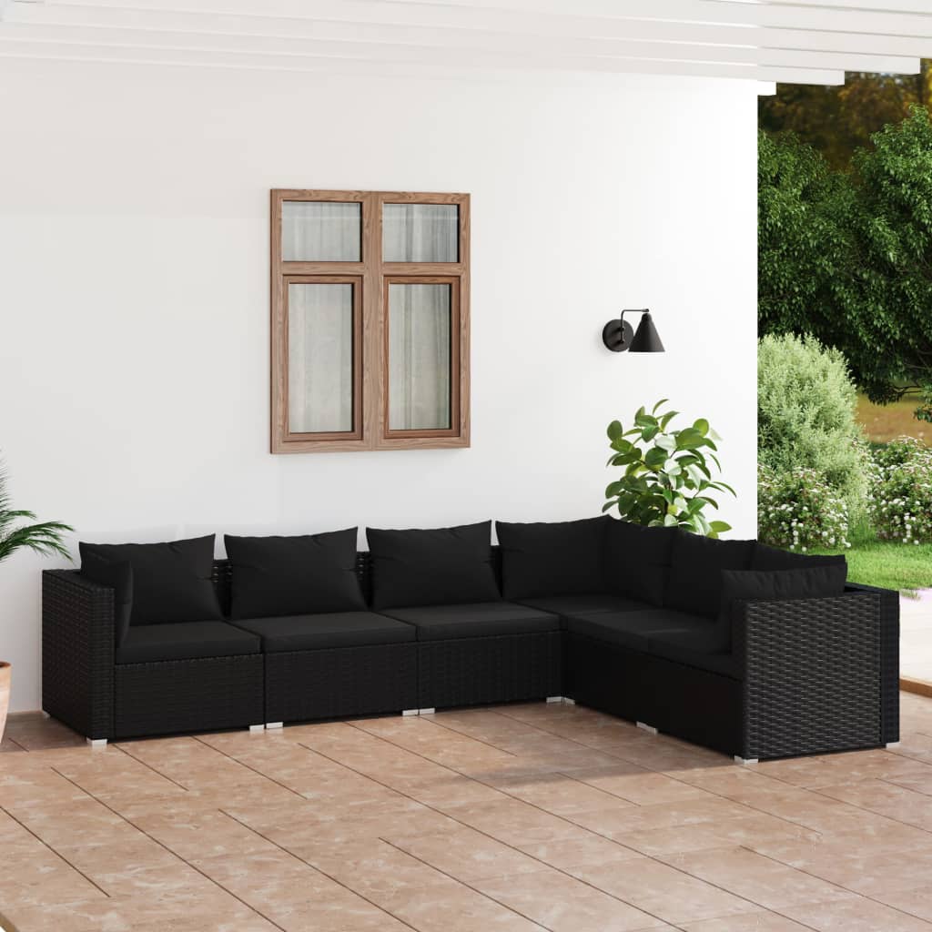 Set Divani da Giardino 6 pz con Cuscini in Polyrattan Nero cod mxl 40390