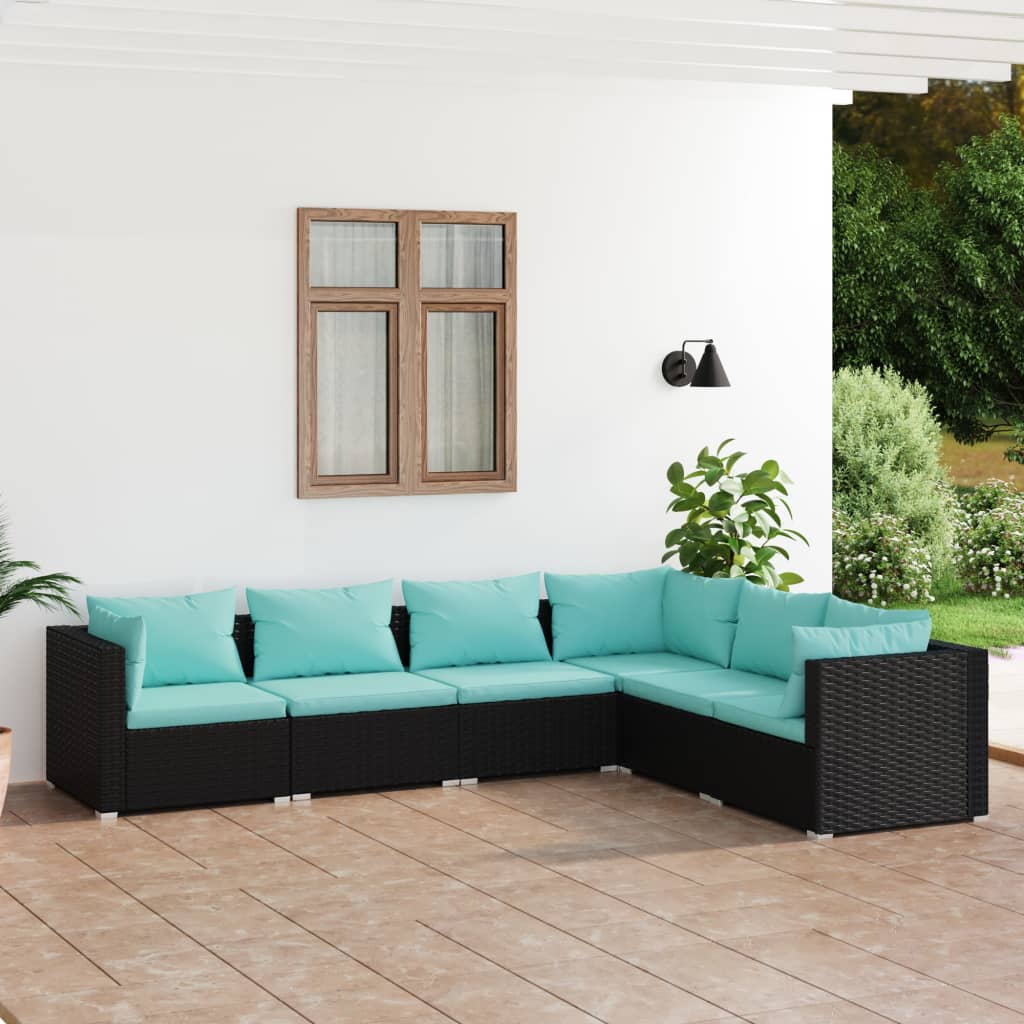 Set Divani da Giardino 6 pz con Cuscini in Polyrattan Nero 3101713