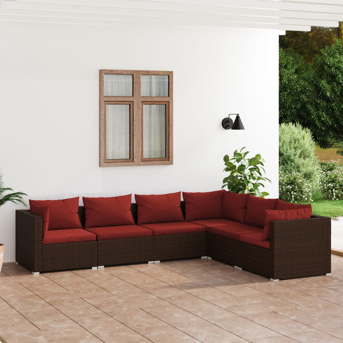 Set Divani da Giardino 6 pz con Cuscini in Polyrattan Marrone cod mxl 38918