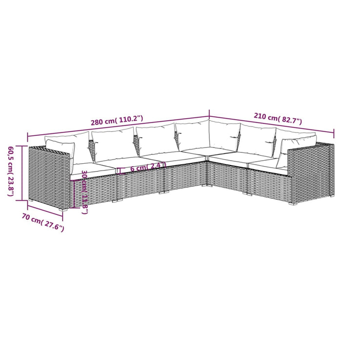 Set Divani da Giardino 6 pz con Cuscini in Polyrattan Marrone cod mxl 38904