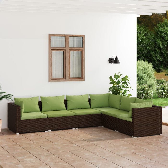 Set Divani da Giardino 6 pz con Cuscini in Polyrattan Marrone cod mxl 38904