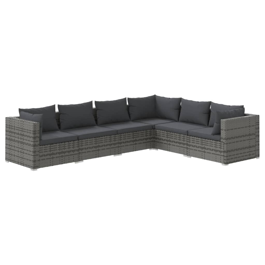 Set Divani da Giardino 6 pz con Cuscini in Polyrattan Grigio cod mxl 40391