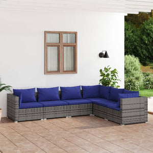 Set Divani da Giardino 6 pz con Cuscini in Polyrattan Grigio cod mxl 38910