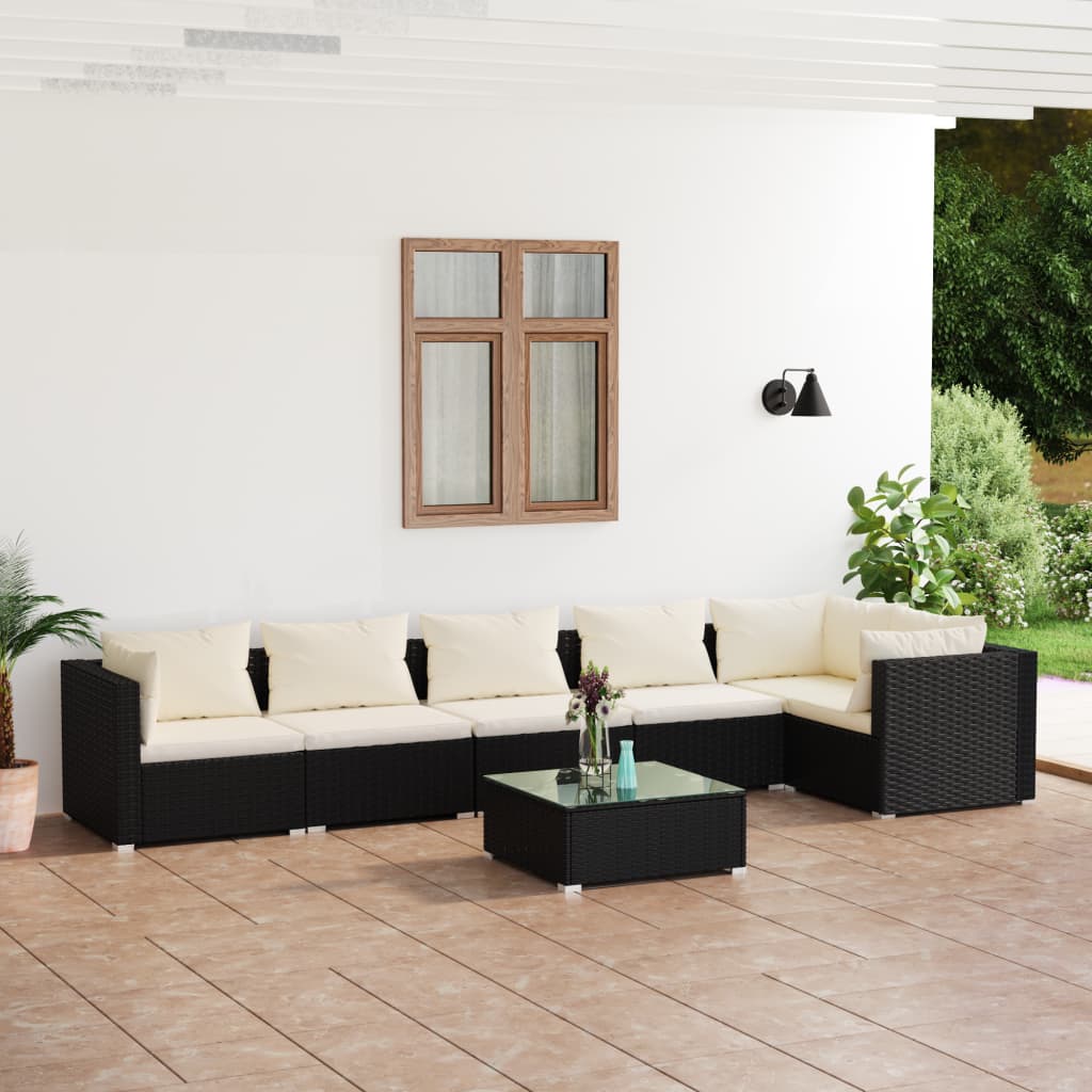 Set Divani da Giardino 7 pz con Cuscini in Polyrattan Nero cod mxl 39460