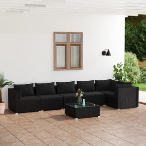 Set Divani da Giardino 7 pz con Cuscini in Polyrattan Nero 3101720