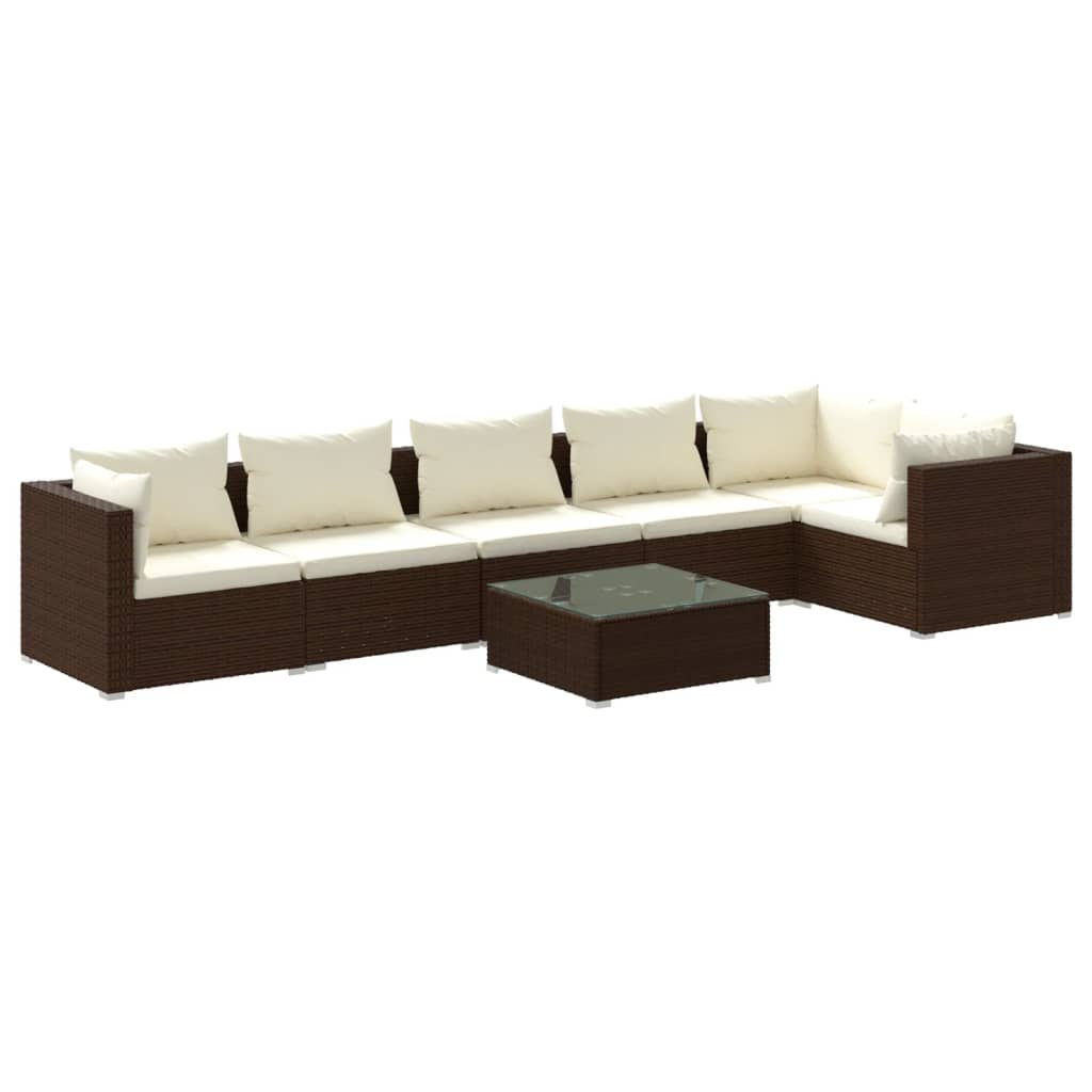 Set Divani da Giardino 7 pz con Cuscini in Polyrattan Marrone cod mxl 44648