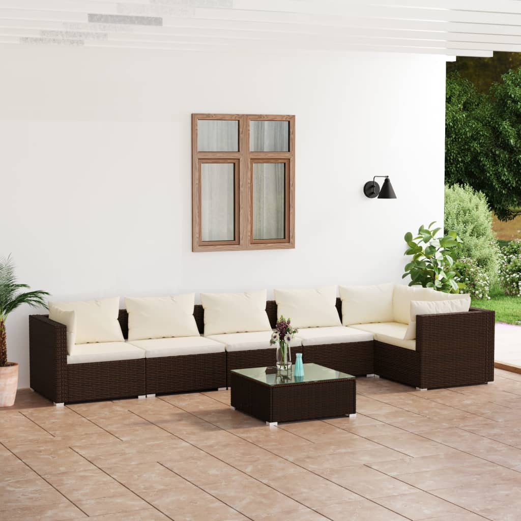 Set Divani da Giardino 7 pz con Cuscini in Polyrattan Marrone cod mxl 44648