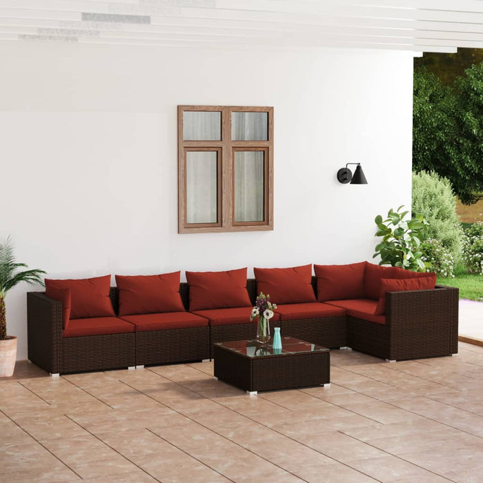 Set Divani da Giardino 7 pz con Cuscini in Polyrattan Marrone 3101723