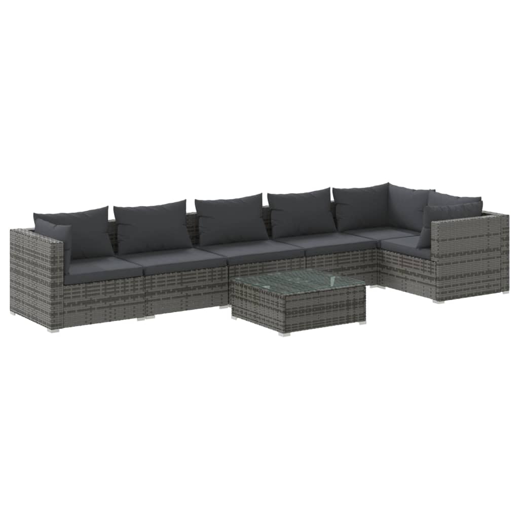 Set Divani da Giardino 7 pz con Cuscini in Polyrattan Grigio 3101725