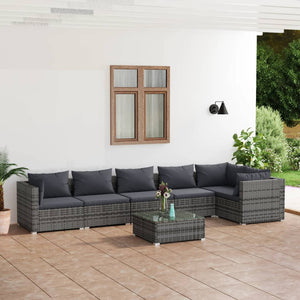 Set Divani da Giardino 7 pz con Cuscini in Polyrattan Grigio 3101725