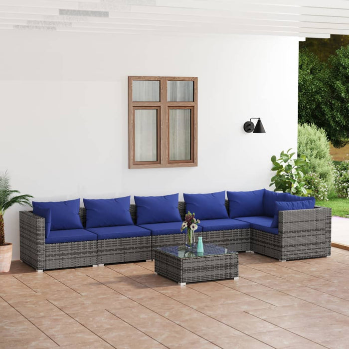 Set Divani da Giardino 7 pz con Cuscini in Polyrattan Grigio cod mxl 38921