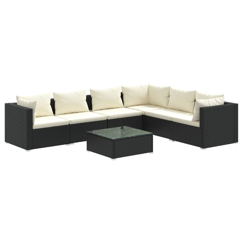 Set Salotto da Giardino 7 pz con Cuscini in Polyrattan Nero 3101727