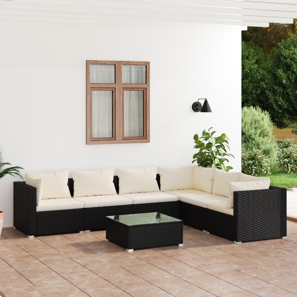 Set Salotto da Giardino 7 pz con Cuscini in Polyrattan Nero 3101727