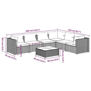 Set Divani da Giardino 7 pz con Cuscini in Polyrattan Marrone cod mxl 38922