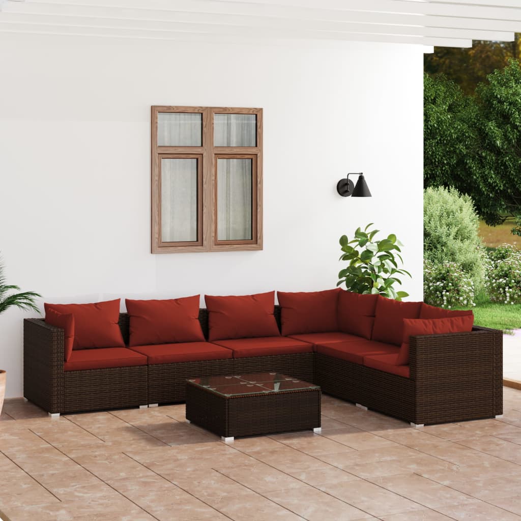 Set Divani da Giardino 7 pz con Cuscini in Polyrattan Marrone cod mxl 38922