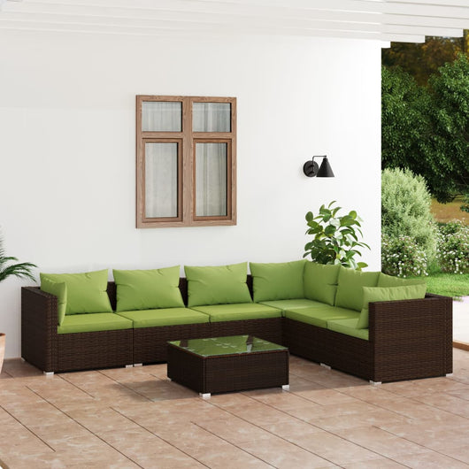 Set Divani da Giardino 7 pz con Cuscini in Polyrattan Marrone 3101732