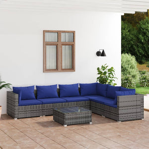 Set Divani da Giardino 7 pz con Cuscini in Polyrattan Grigio 3101734