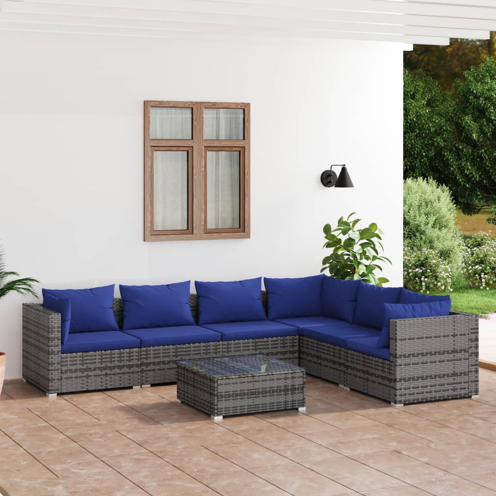 Set Divani da Giardino 7 pz con Cuscini in Polyrattan Grigio cod mxl 38911