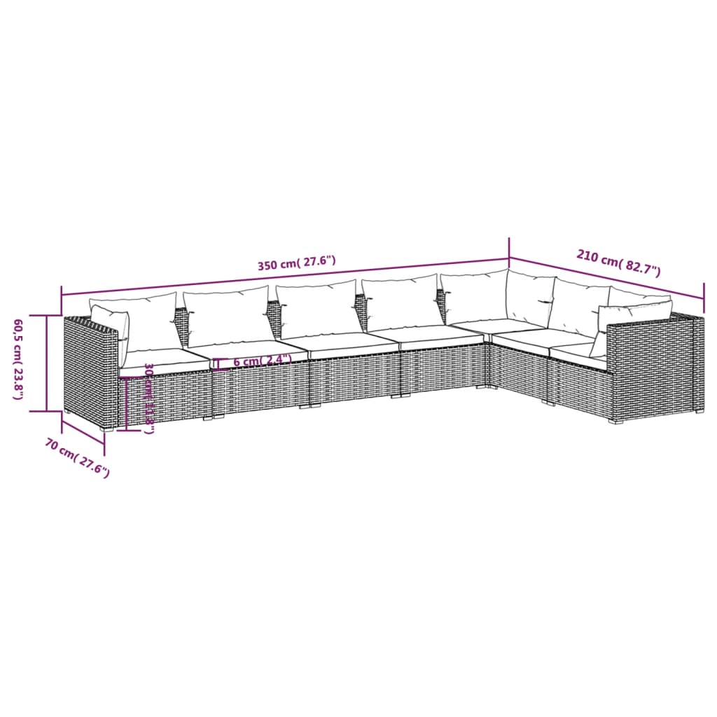 Set Divani da Giardino 7 pz con Cuscini in Polyrattan Marrone 3101738