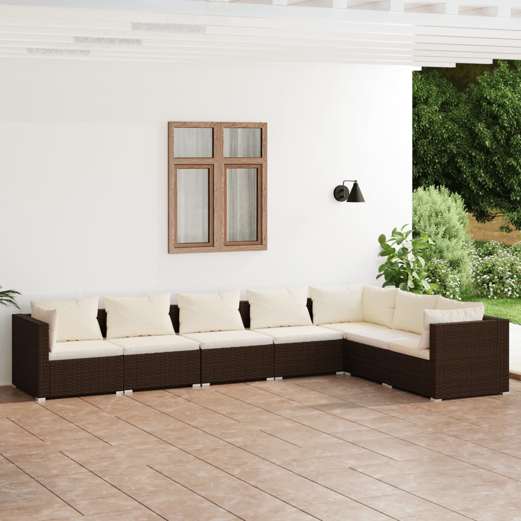 Set Divani da Giardino 7 pz con Cuscini in Polyrattan Marrone 3101738