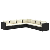 Set Salotto da Giardino 7 pz con Cuscini in Polyrattan Nero cod mxl 57058