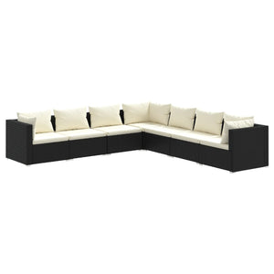 Set Salotto da Giardino 7 pz con Cuscini in Polyrattan Nero cod mxl 57058