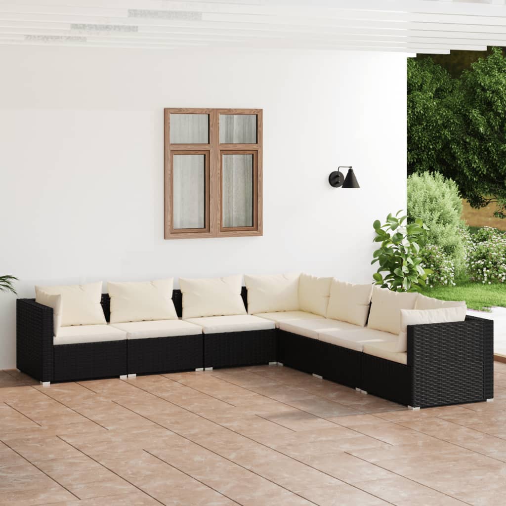 Set Salotto da Giardino 7 pz con Cuscini in Polyrattan Nero cod mxl 57058