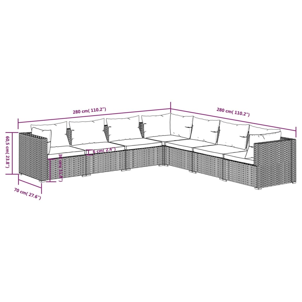 Set Divani da Giardino 7 pz con Cuscini in Polyrattan Marrone 3101746