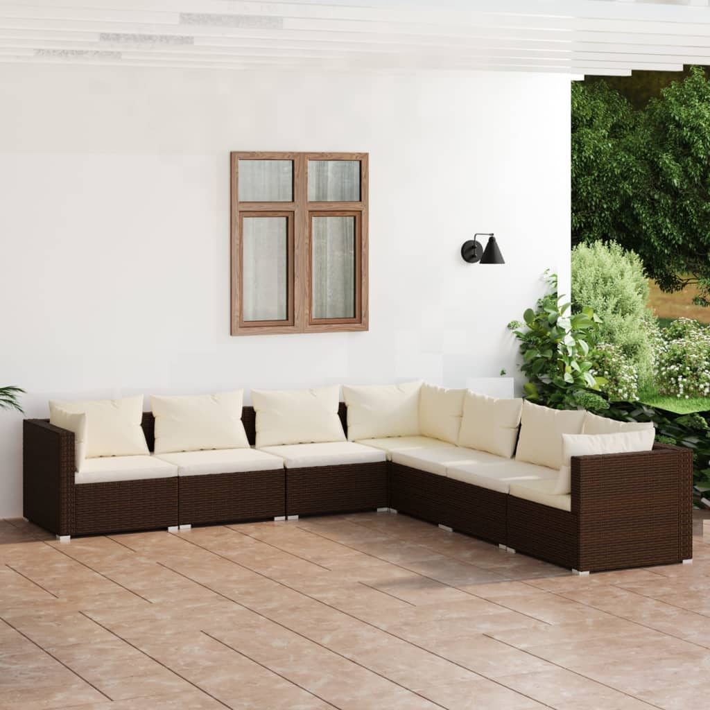 Set Divani da Giardino 7 pz con Cuscini in Polyrattan Marrone 3101746