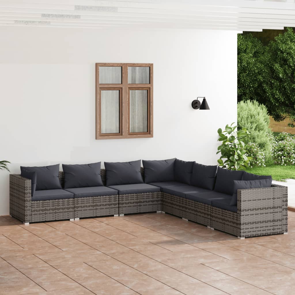 Set Divani da Giardino 7 pz con Cuscini in Polyrattan Grigio 3101749