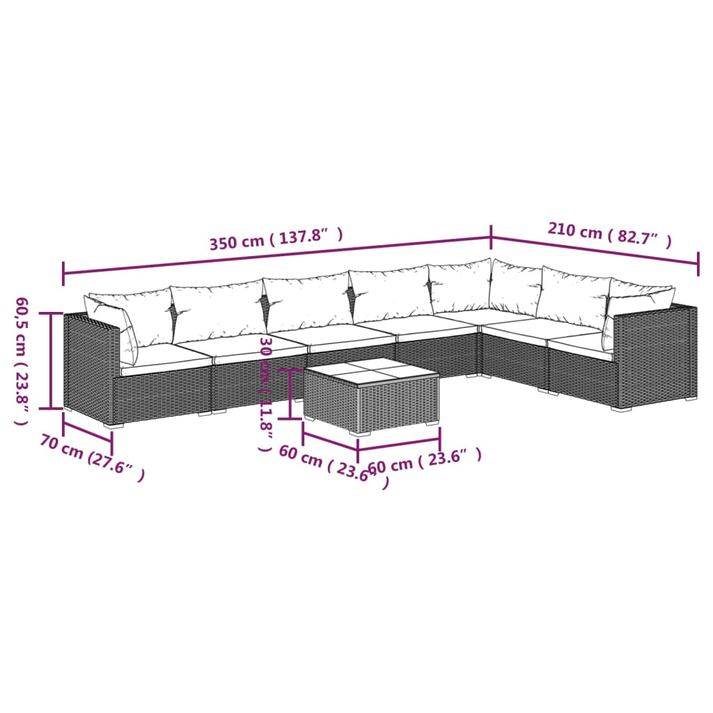 Set Salotto da Giardino 8 pz con Cuscini in Polyrattan Nero 3101753