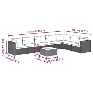 Set Salotto da Giardino 8 pz con Cuscini in Polyrattan Nero 3101753