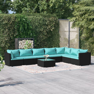 Set Salotto da Giardino 8 pz con Cuscini in Polyrattan Nero 3101753