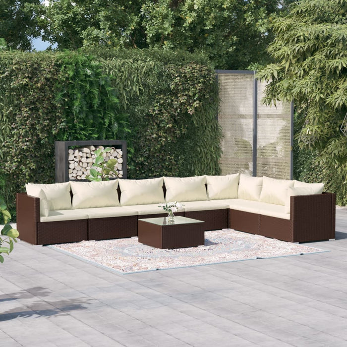 Set Divani da Giardino con Cuscini 8 pz in Polyrattan Marrone cod mxl 42503