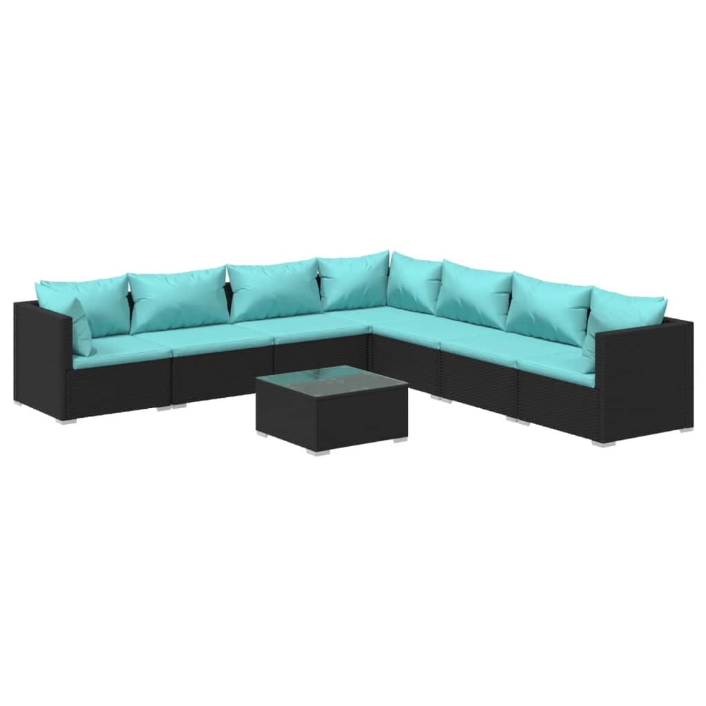 Set Divani da Giardino 8 pz con Cuscini in Polyrattan Nero 3101761