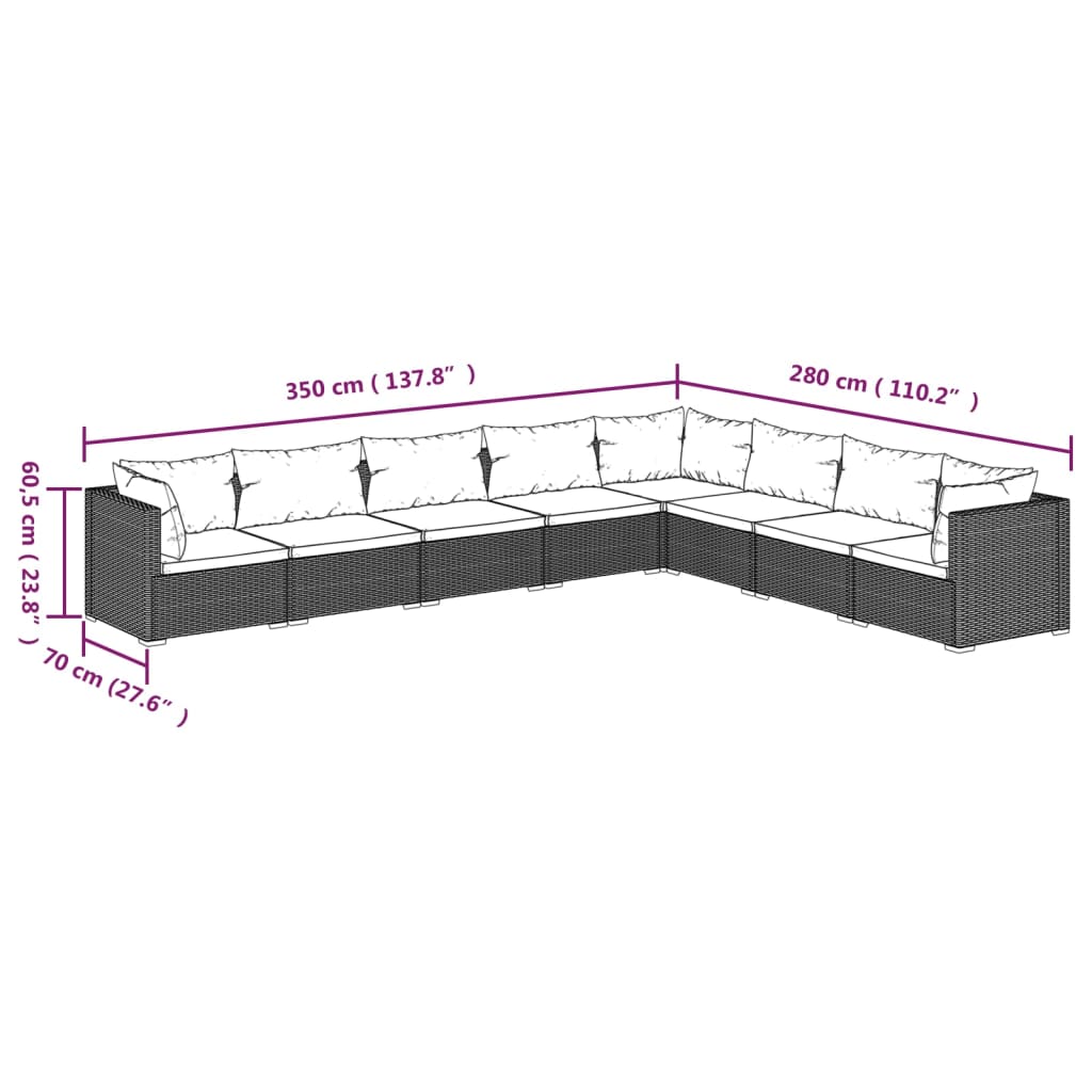 Set Divani da Giardino con Cuscini 8 pz in Polyrattan Nero 3101767